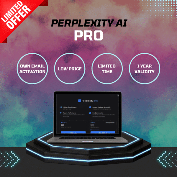 Perplexity AI Pro main product image showcasing advanced AI features.