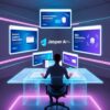 Futuristic workspace showcasing Jasper AI Pro in action