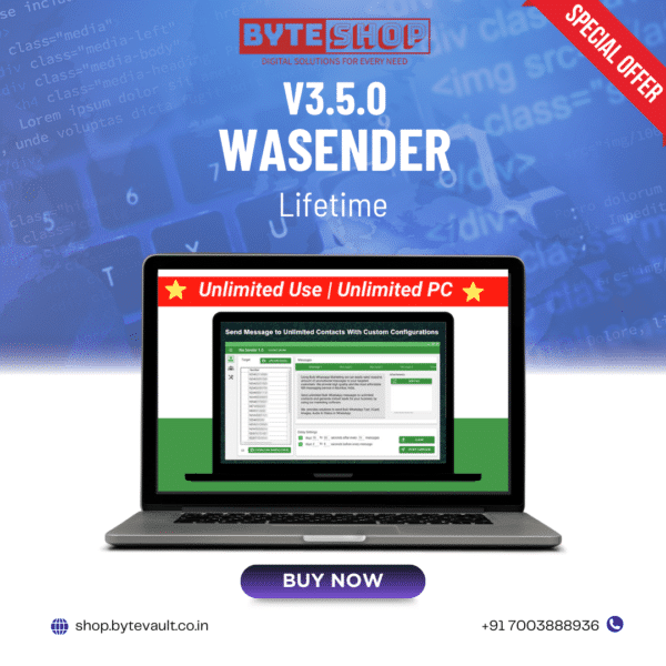WASender v3.5.0 logo with WhatsApp bulk messaging features