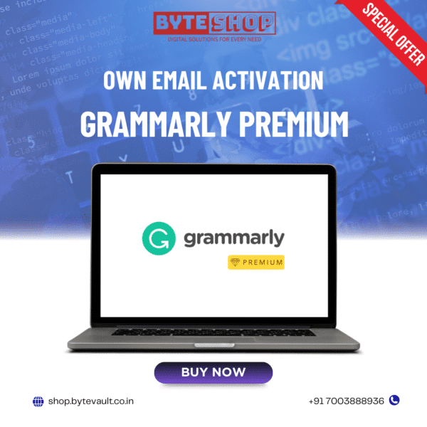 Buy Grammarly Premium account showcasing key features on laptop and smartphone