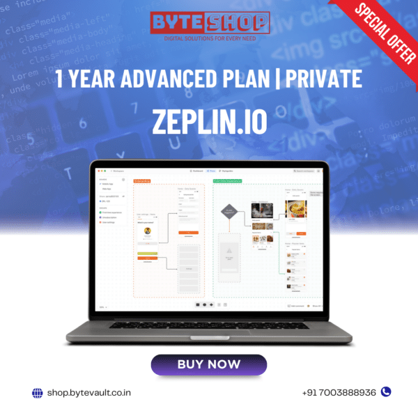 Zeplin.io 1 Year Advanced Subscription dashboard on laptop