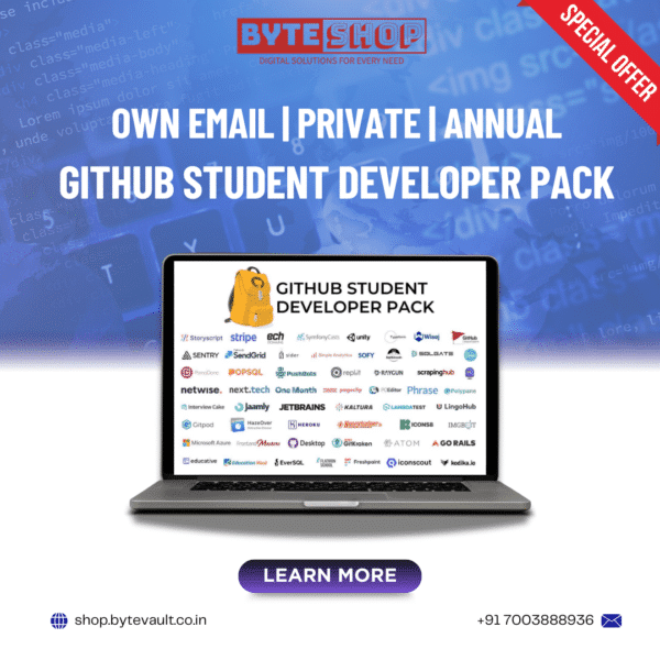 GitHub Student Developer Pack featuring free tools like GitHub Pro, Copilot, and cloud hosting.