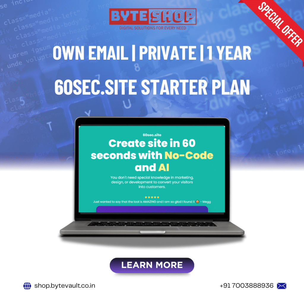 Affordable 60sec.site 1 Year Starter Plan | Private & Cheapest - Byte Shop