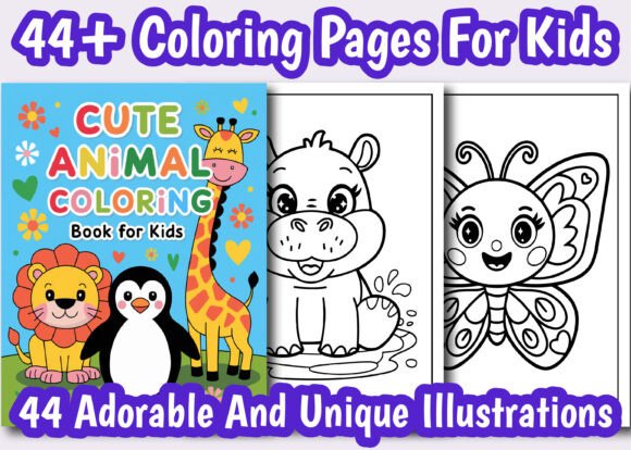 44+ Cute Animals Coloring Book Bundle for Kids – KDP Ready