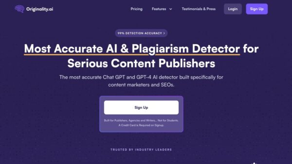 Originality.ai Dashboard with AI Detection and SEO Tools