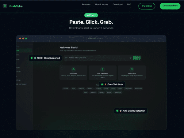 GrabTube video downloader lifetime license 8K PC software interface
