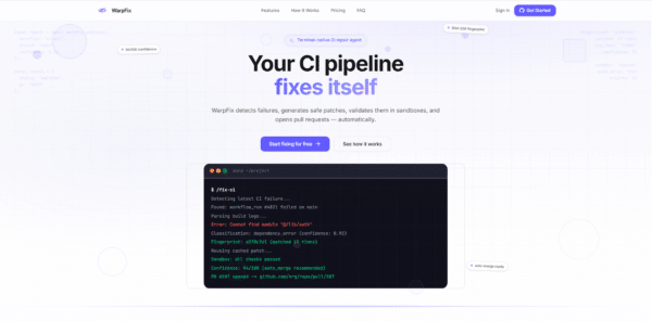 WarpFix 1 Year Pro Plan – AI code repair and auto-patching dashboard interface